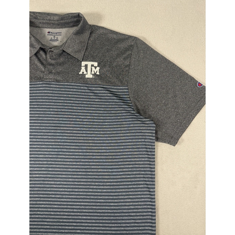 Champion Texas A&M Aggies Polo Shirt Mens XL Gray Striped Performance Golf - Picture 6 of 15